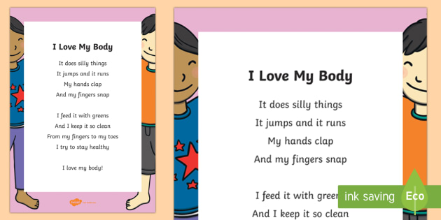 I Love My Body Poem - The Human Body, anatomy, body parts