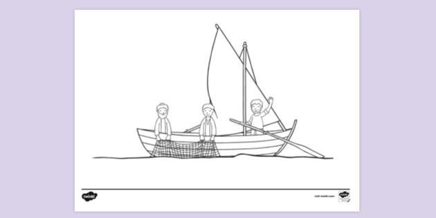 FREE! - James John And Father In Fishing boat Colouring Sheet