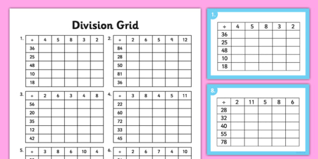 division grid worksheet worksheet and challenge cards