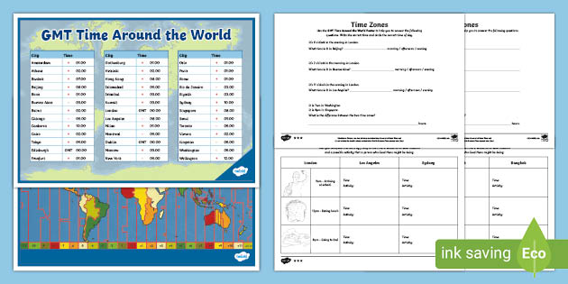 Time Zones Differentiated Activity Sheet - KS2 - Twinkl