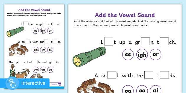 interactive pdf phase 3 add the vowel sound activity