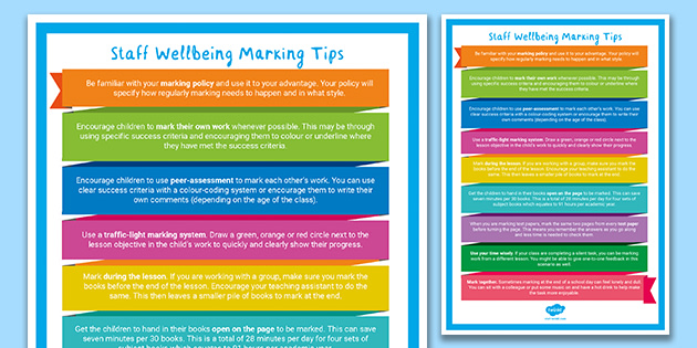 Staff Wellbeing Marking Tips Display Poster teacher Made 