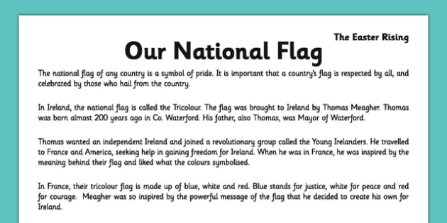 Irish History 1916 Rising Our National Flag Comprehension Worksheet