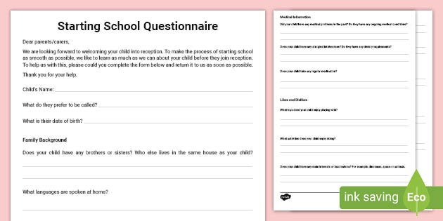 EYLF Transition - Starting Kindergarten/Pre-School Questionnaire