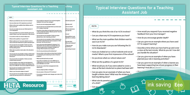 HLTA Interview Questions teacher made Twinkl