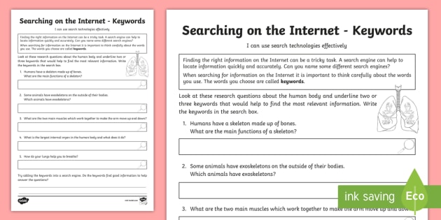 Searching The Internet Human Body Keywords Worksheet Worksheet