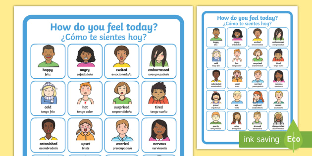 How Do You Feel Today Emotions Chart Display Poster English Spanish