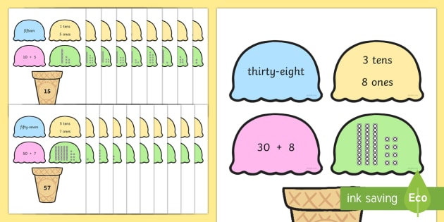 year 1 ice cream place value activity matching cards