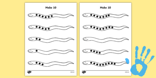 Snake Fingerprint How Many More to Make 10? Worksheet / Worksheet Pack