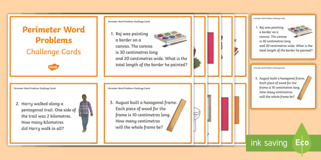 Perimeter Word Problems Challenge Cards (teacher made)