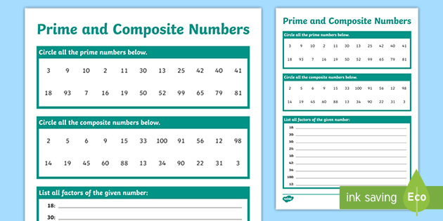 Prime and Composite Numbers Worksheet (teacher made)