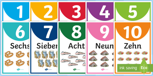 Numbers One to Ten Display Posters German - Numbers, German