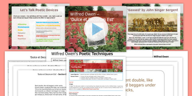Wilfred Owen Dulce Lesson Pack Wilfred Owen Dulce Lesson Pack