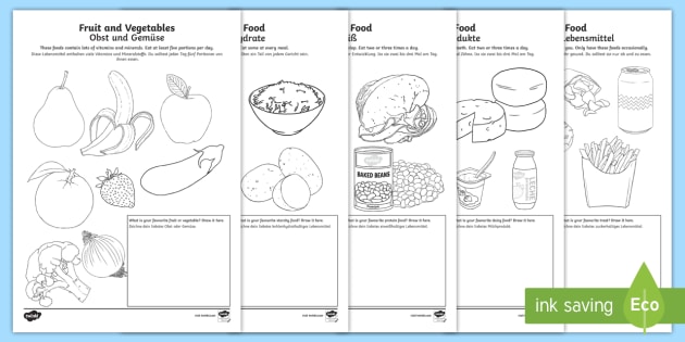 healthy eating colouring pages english/german teacher made