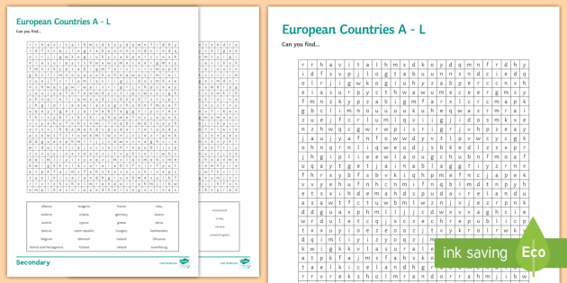 European Countries Word Search (teacher made)