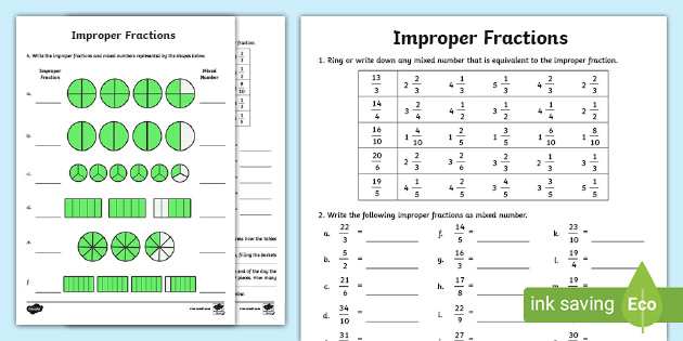 Improper Fractions Worksheets (teacher made)