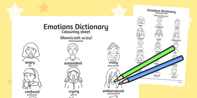 Emotions Dictionary Colouring Sheet Polish Translation