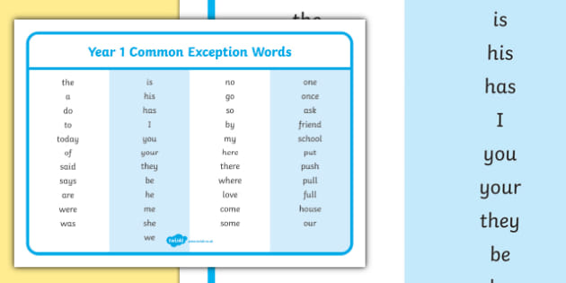 year-1-common-exception-words-primary-education