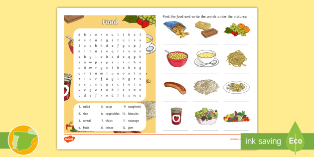 A2 Sopa de letras: La comida en inglés (Teacher-Made)