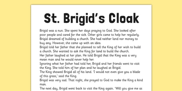 St. Brigid's Cloak Story Sheet | St. Brigid Stories | Twinkl