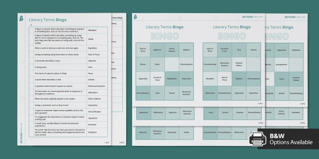 Literary Terms Bingo (Teacher-Made) - Twinkl