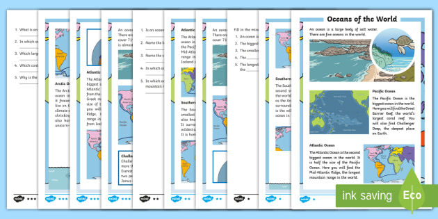 Oceans Of The World Differentiated Reading Comprehension Activity