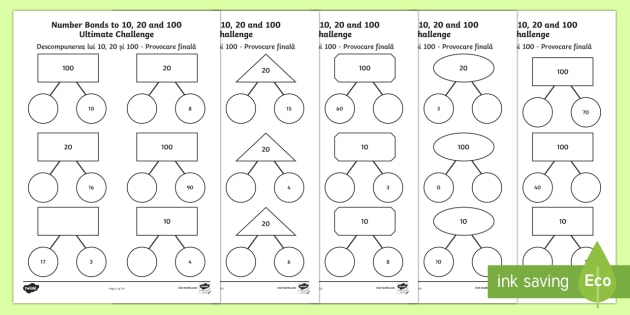  Number Bonds To 10 20 And 100 Ultimate Challenge Worksheet Worksheet