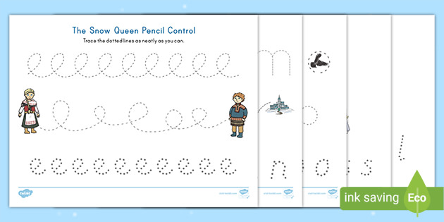 the snow queen story pencil control worksheets