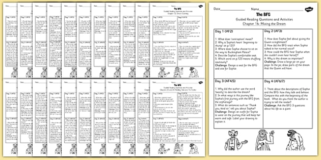Free Guided Reading Pack To Support Teaching On The Bfg