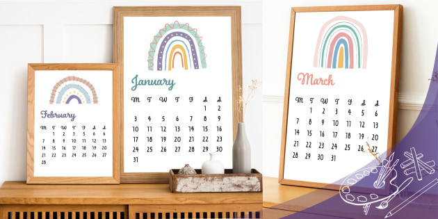 Muted Rainbow-Themed Monthly Wall Calendar 2022 Posters Pack