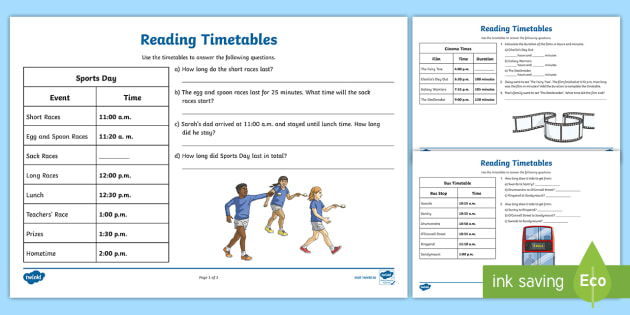 * NEW * Reading Timetables Worksheets - time, hours, minutes, analogue