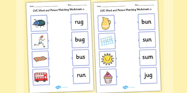 Cvc Word And Picture Matching Worksheets U (teacher Made)