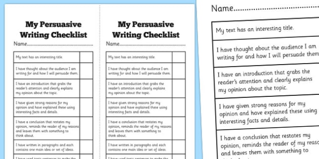 AU T2 E 272 Persuasive Writing Student Checklist