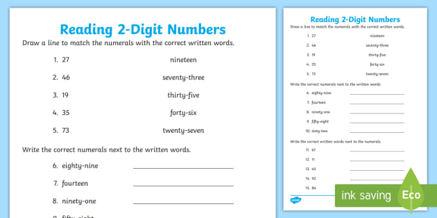 Reading And Writing 2 Digit Numbers Worksheet