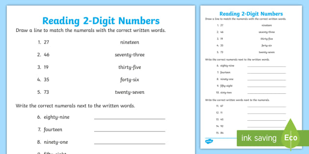 reading 2 digit numbers worksheet teacher made