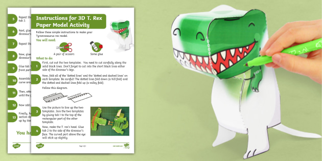 3D T-Rex Paper Model Activity (teacher made) - Twinkl