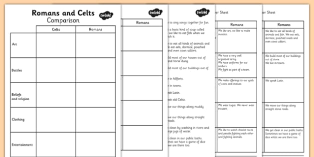 Celtic Warrior and Roman Soldier Comparison Worksheet