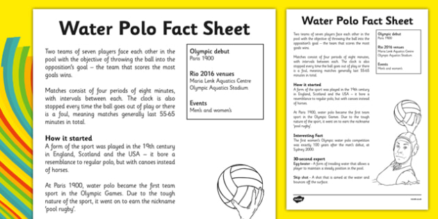 The Olympics Water Polo Fact Sheet Teacher Made