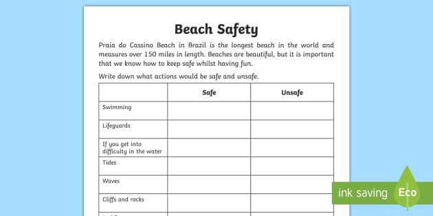 beach safety worksheet worksheet teacher made