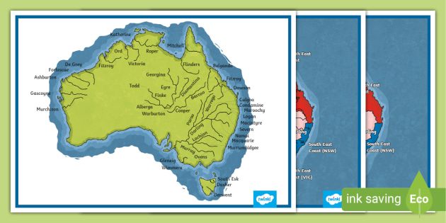 Major Rivers In Australia Map Australian Major Rivers Maps - Year 4 Hass (Teacher Made)