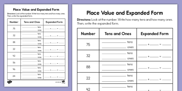 Expanded Form Worksheets | twinkl.com