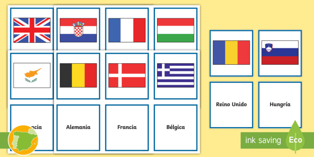 Tarjetas de emparejar: Países de Europa y sus banderas