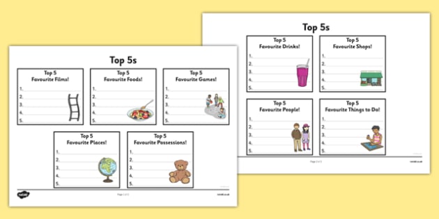 Top 5s Ranking Favourites Worksheet / Worksheet