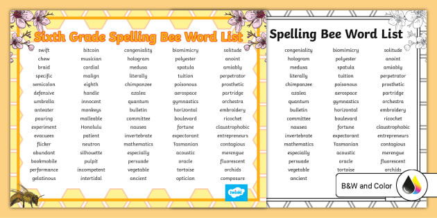 Sixth Grade Spelling Bee Word List (teacher made) Twinkl