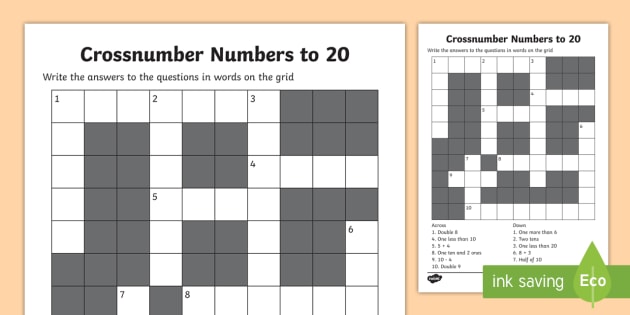 Numbers To 20 Crossword For Kids Age 5 7