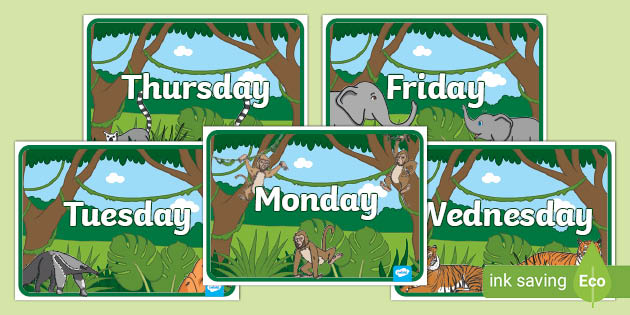 Jungle Themed Days Of The Week Posters