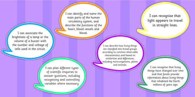 2014 Curriculum Year 6 Science Assessment I Can Speech Bubbles