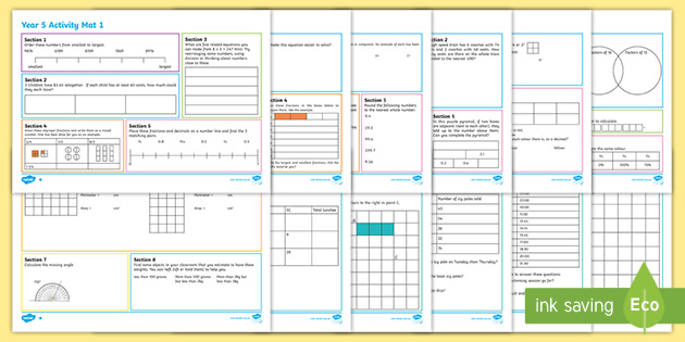 Year 5 Maths Mats Activity Pack - English