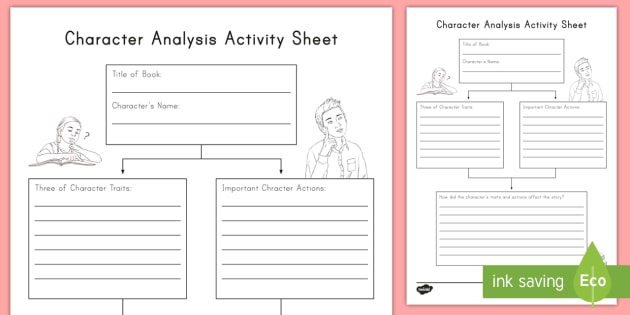 Character Analysis Worksheet Describing Characters ELA