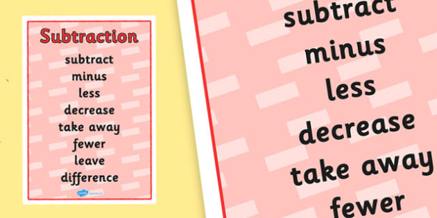 Other Words For Subtraction Vocabulary Poster
